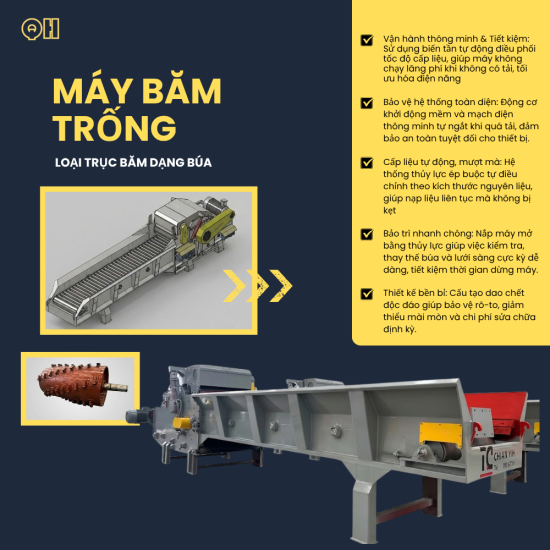 Industrial hammer drum wood chipper for biomass and wood waste processing